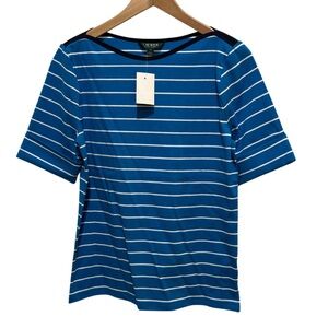 Ralph Lauren Blue White Striped Boatneck Top XL NWT